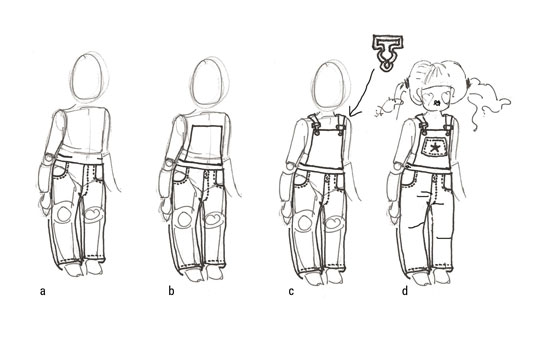 535x349 how to draw pants for girls and boys - Overalls Drawing