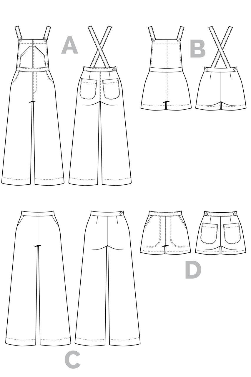 853x1280 jenny overalls pattern, dungarees pattern, trousers shorts - Overalls Drawing