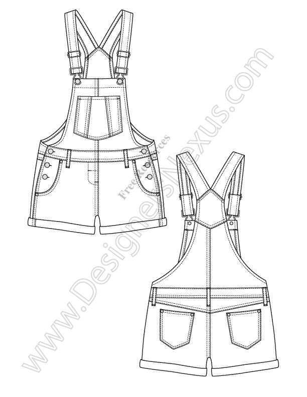 612x792 overalls fashion vector flat sketch - Overalls Drawing