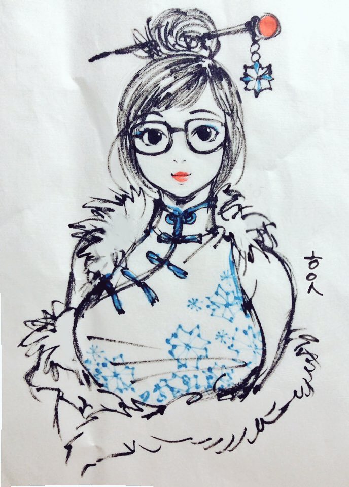 688x959 overwatch mei brushpen drawing - Overwatch Drawings