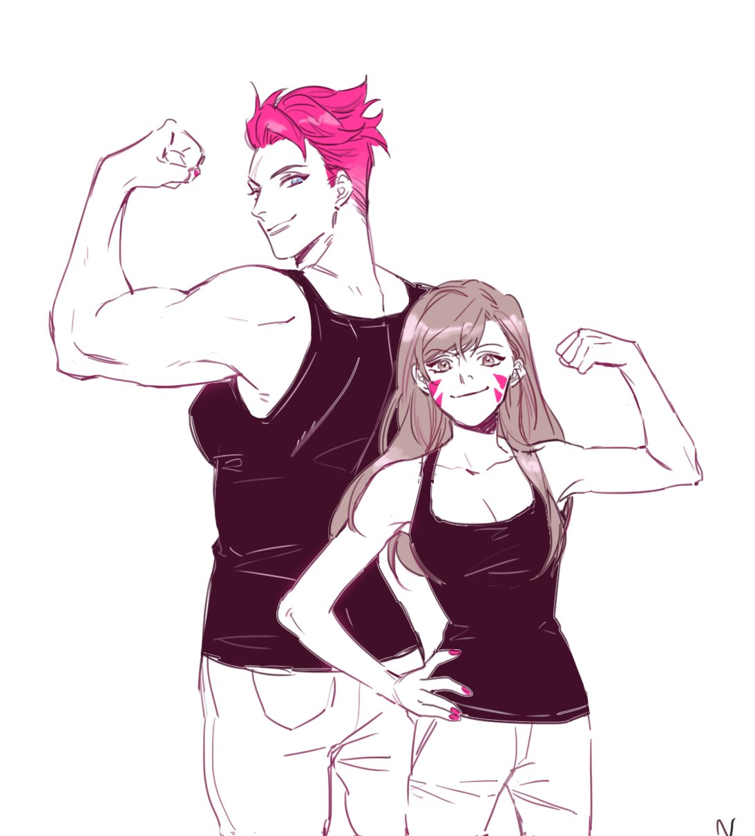 1093x1209 dva and zarya flex off overwatch know your meme - Overwatch Dva Drawing