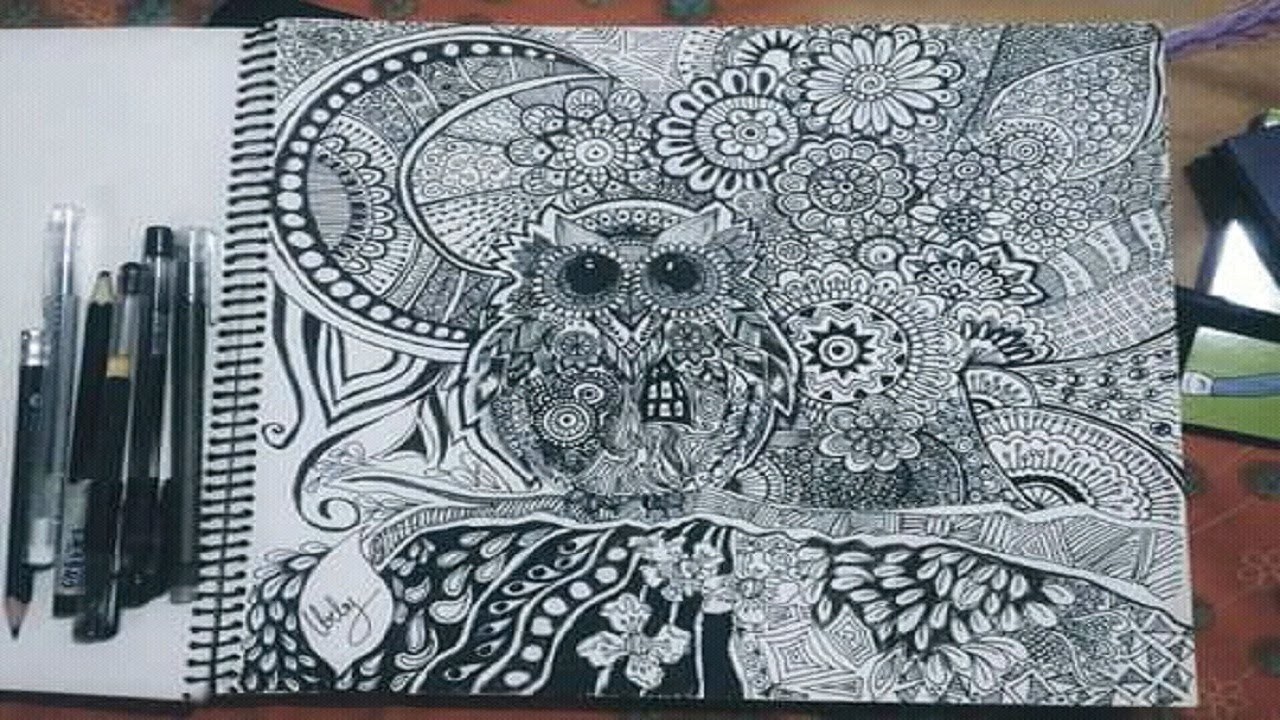 1280x720 owl art, draw owl cute eye, jelpen creation black owl, drawing - Owl Cute Drawing