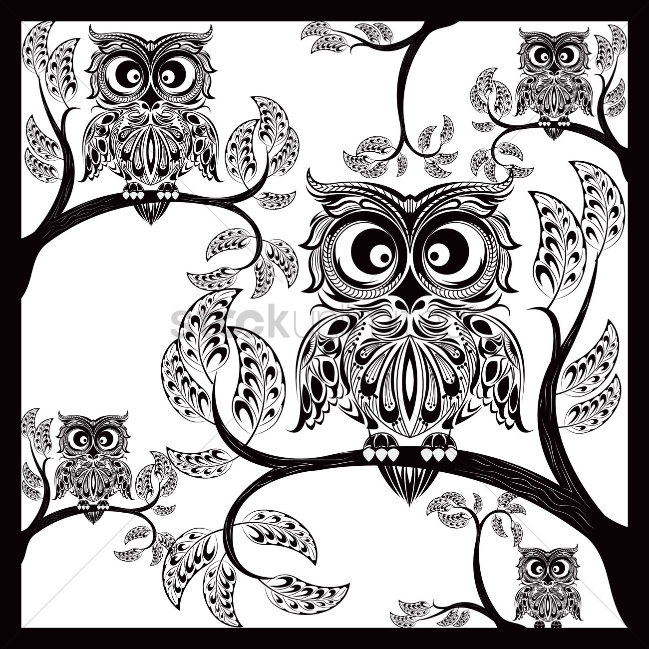 1300x1300 Intricate Owl Design Vector Image - Owl Design Drawing