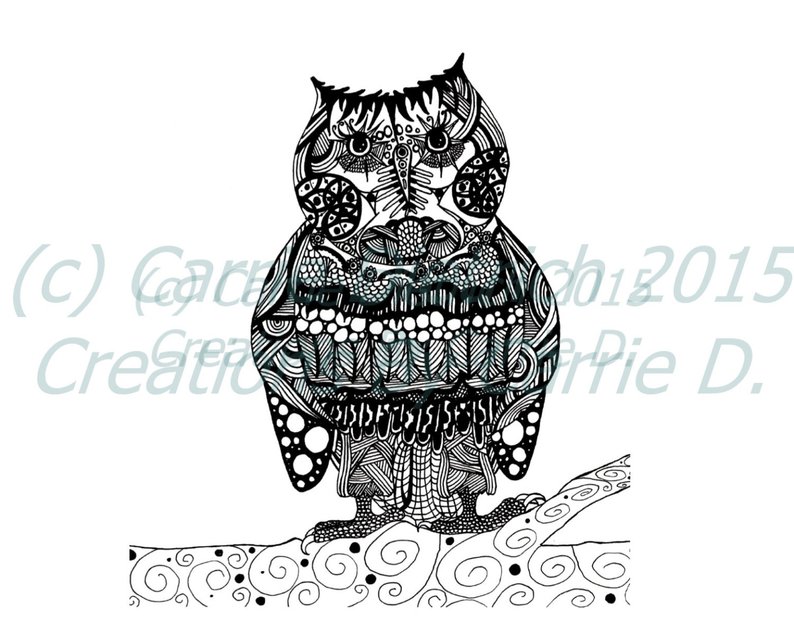 794x635 Black And White Art Pen And Ink Animals Owl Signed X Etsy - Owl Design Drawing