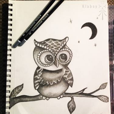 375x375 Night Owl Drawing - Owl Drawing