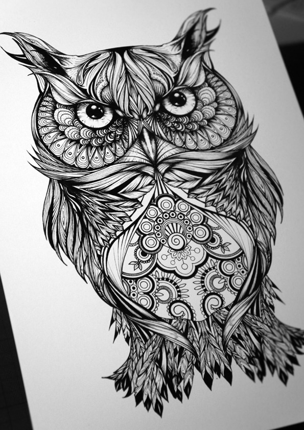 595x842 Drawing Art Cool Pencil Picture Pic Artwork Nice Work Owl Pen Fine - Owl Drawing Art