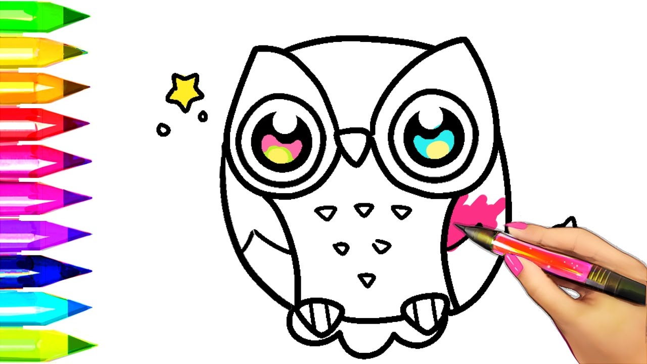 1280x720 How To Draw And Color Owl Coloring Pages For Kids To Learn Colors - Owl Drawing Color