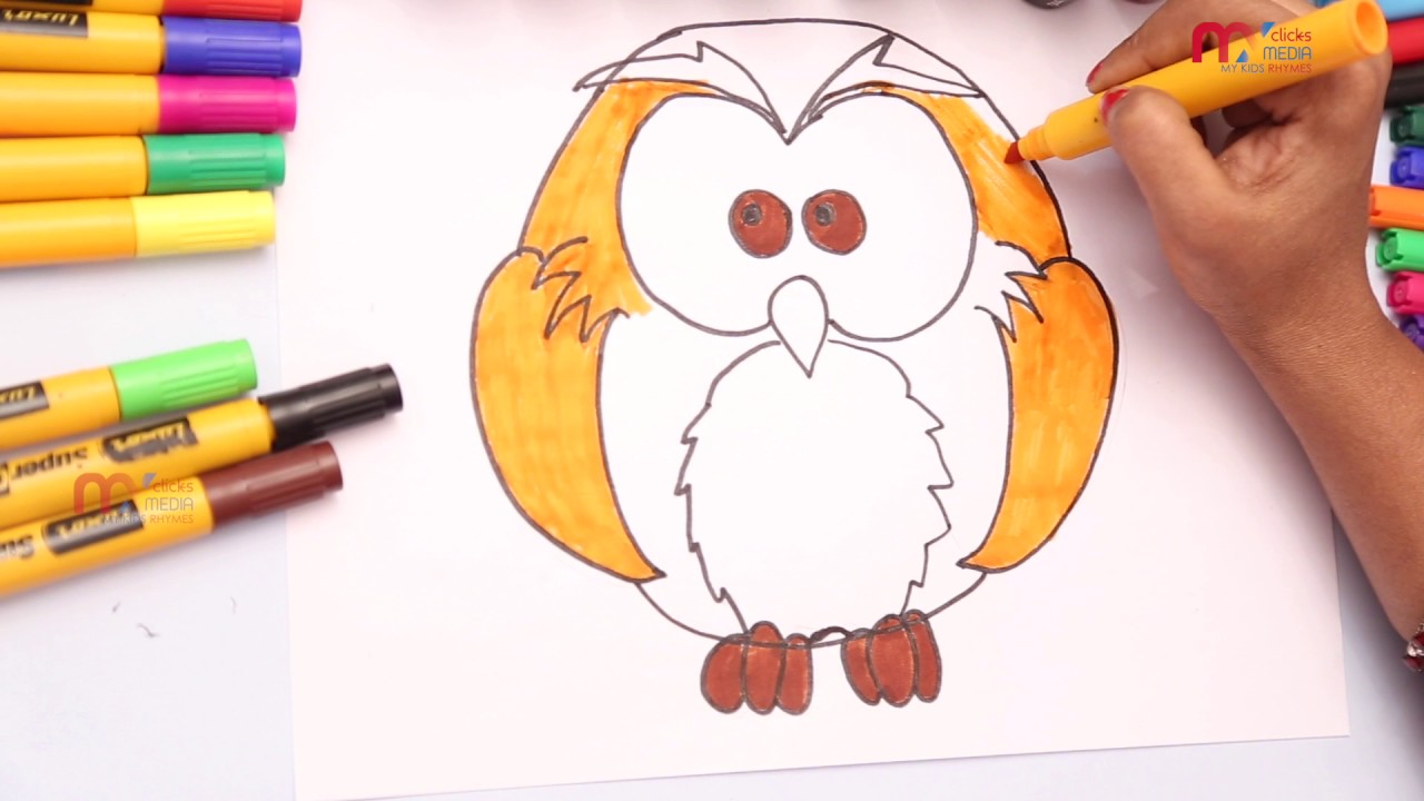 1280x720 Owl Drawing For Kids How To Draw And Color Owl For Children - Owl Drawing Color