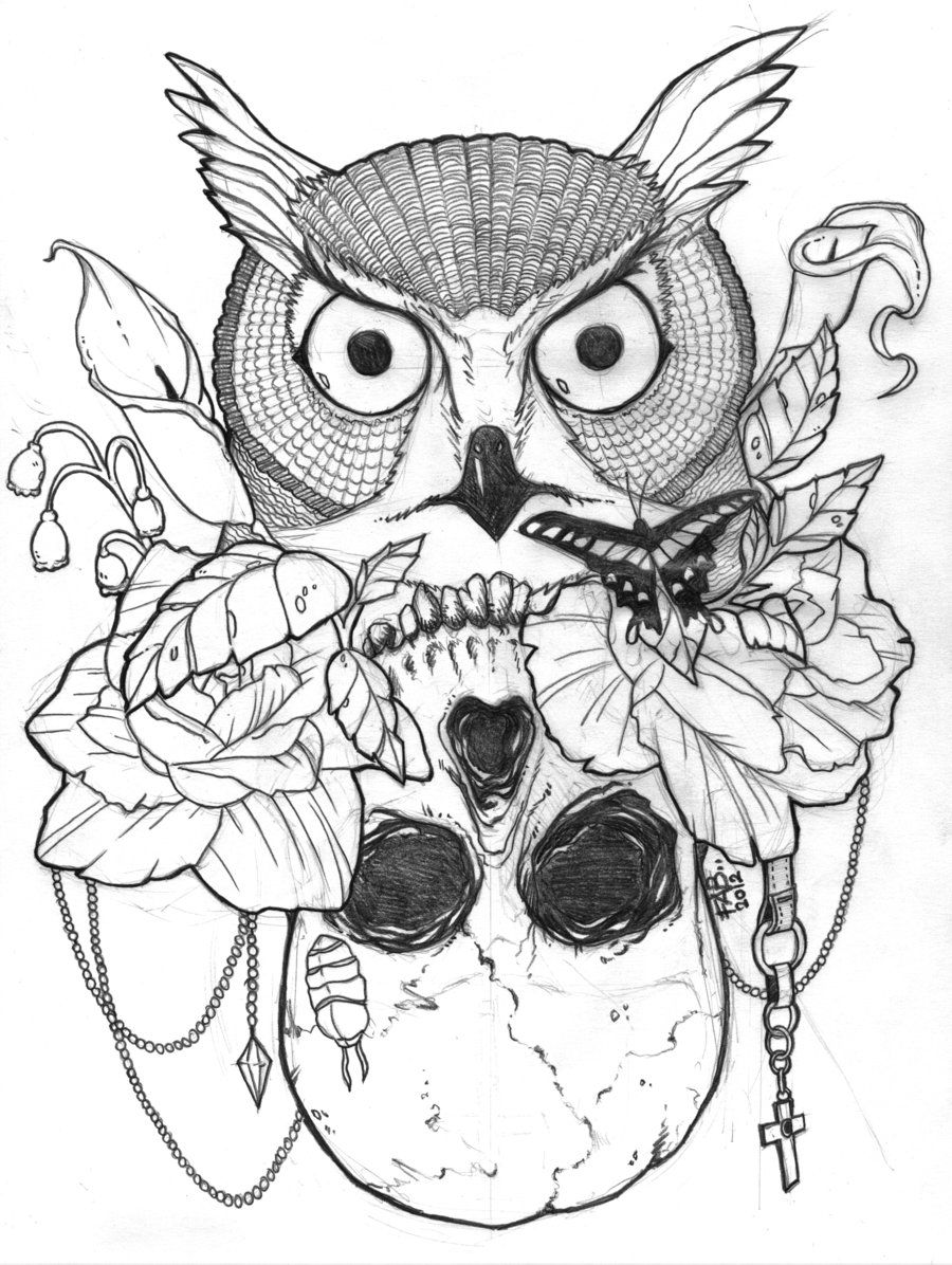 900x1196 Sugar Owl Coloring Pages With And Skull Drawing Color - Owl Drawing Color