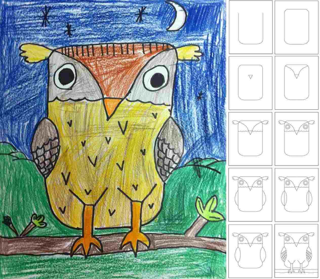 1264x1105 animals in pencil rhdrawingforkidscom easy owl drawing for kids - Owl Drawing For Kids