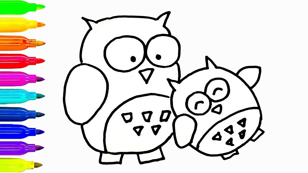 1280x720 Baby And Mom Owl Drawing And Coloring For Kids How To Draw - Owl Drawing For Kids
