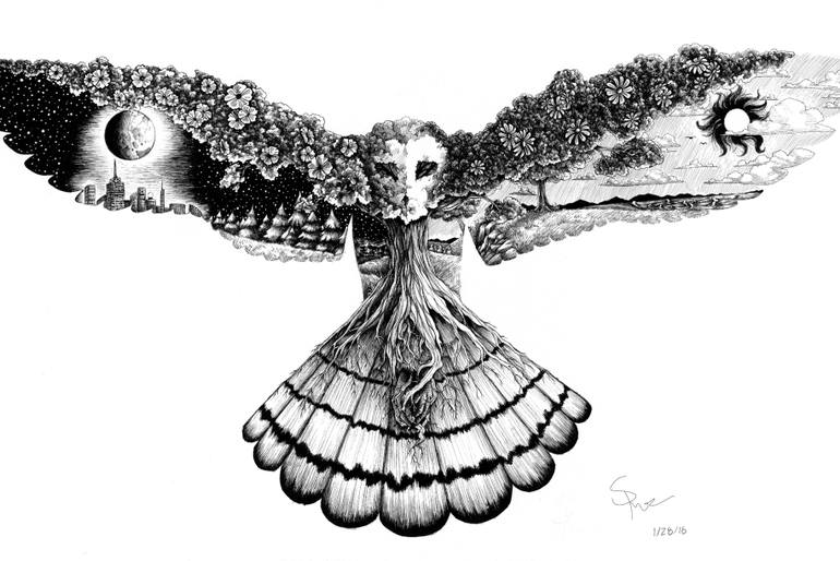 770x514 celestial owl drawing - Owl Drawing Ideas