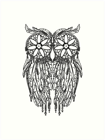 413x549 wise ancient tribal dream catcher owl design art prints - Owl Dream Catcher Drawing