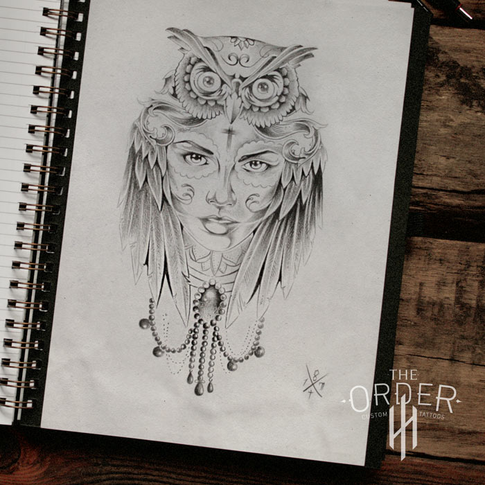 700x700 owl and face wisdom sketch - Owl Face Drawing