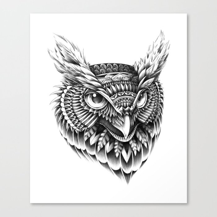 700x700 ornate owl head canvas print - Owl Head Drawing