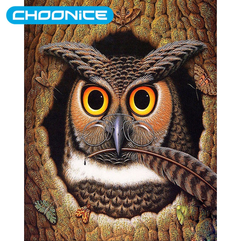 800x800 Owl Drawing Diamond Painting Reading Glasses Black Owl Tree Hole - Owl In A Tree Drawing
