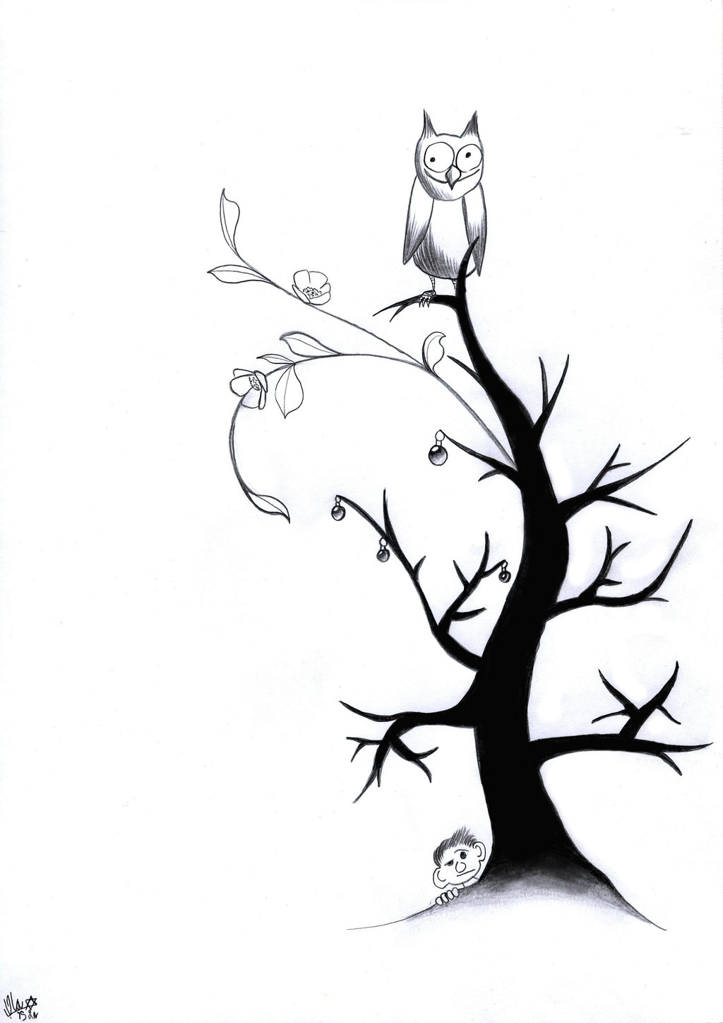 1024x1448 Owl In A Tree Drawing - Owl In A Tree Drawing