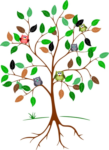 436x600 Owls Perching On Tree Vector Illustration Free Vector In Open - Owl In A Tree Drawing