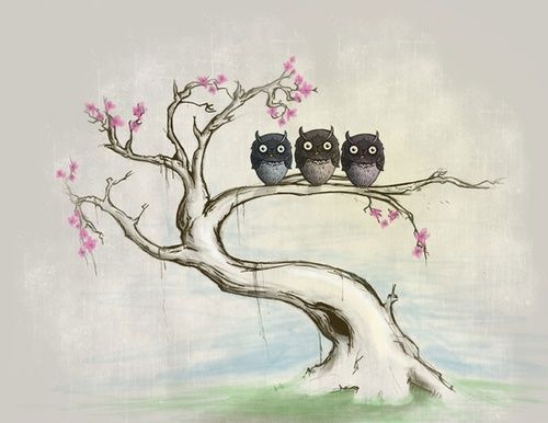 500x386 Owl In The Tree, Girl On A Swing Tattoo Ideas Tumblr Drawings - Owl In A Tree Drawing