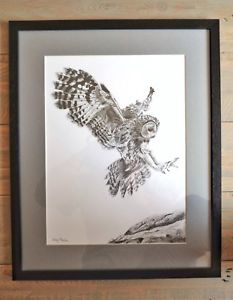 233x300 british tawny owl in flight framed original graphite pencil - Owl In Flight Drawing