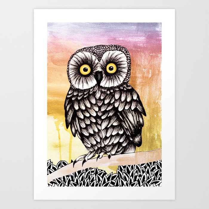 700x700 Owl Ink Drawing Collage Art Print - Owl Ink Drawing
