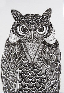 209x300 owl original signed ink drawing blackampwhite ebay - Owl Ink Drawing