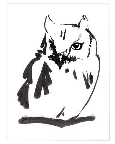 400x500 Owl Ink Drawing Poster Posters And Prints - Owl Ink Drawing
