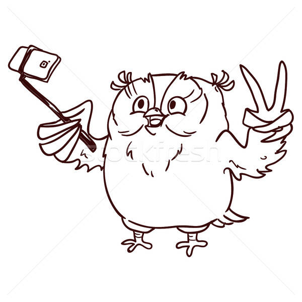 600x600 owl hipster with glasses makes selfie on phone line draw vector - Owl Line Drawing