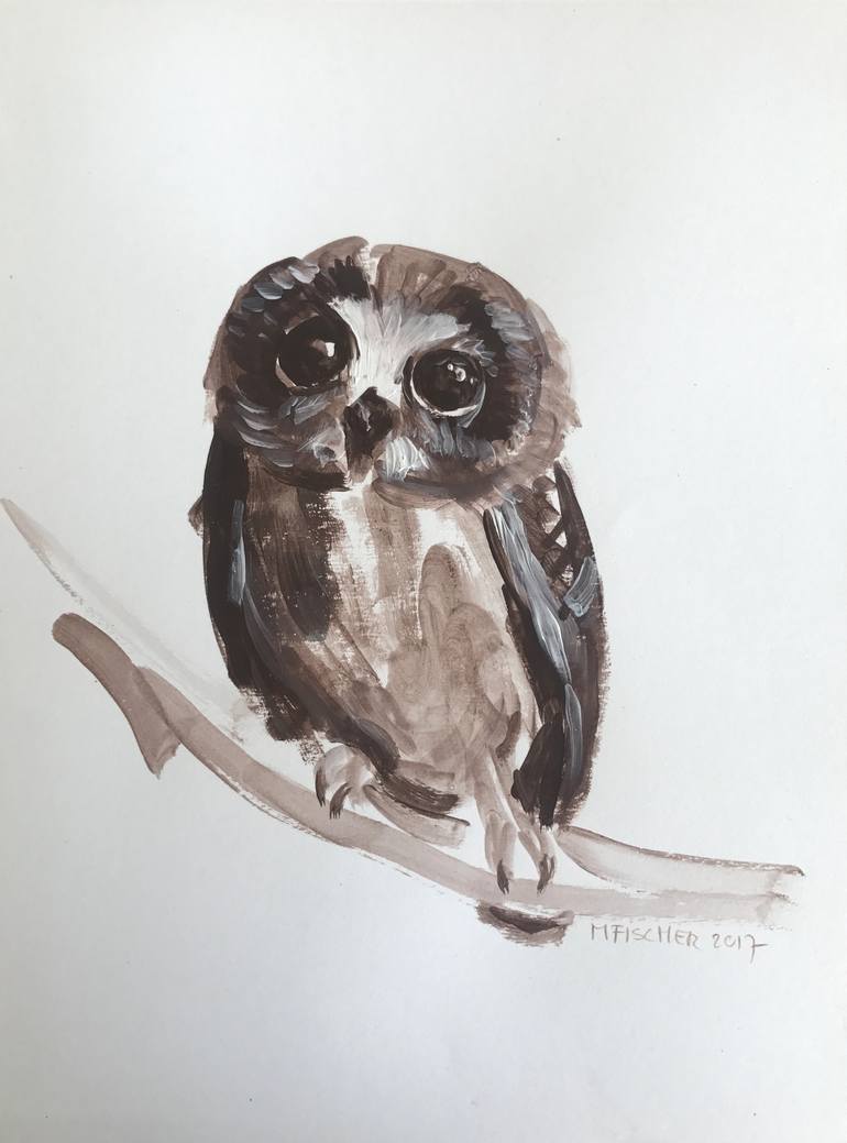770x1039 owl sitting on branch painting - Owl On A Branch Drawing