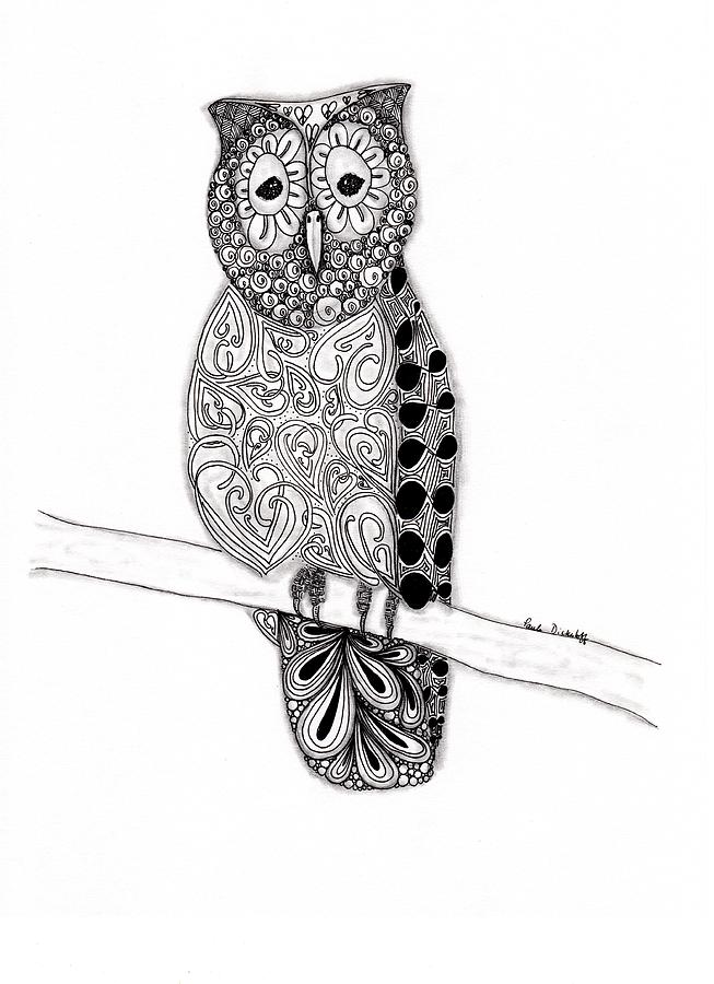653x900 Owl On A Branch Drawing - Owl On Branch Drawing