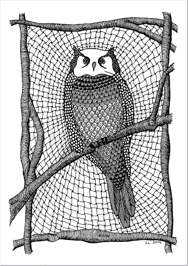 637x900 Owl On Branch Drawing - Owl On Branch Drawing