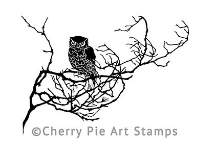 420x300 owl on tree branch cling rubber stamp - Owl On Tree Branch Drawing