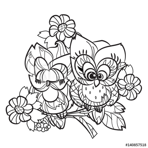 500x500 pretty owl on tree branch - Owl On Tree Branch Drawing