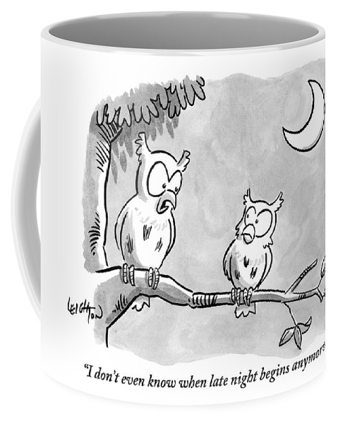 479x600 two owls sit on a tree branch talking to each coffee mug for sale - Owl On Tree Branch Drawing