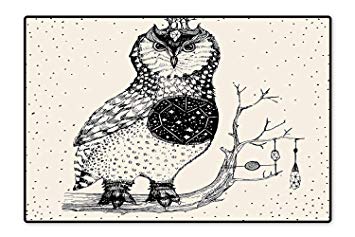 355x237 bath rugs owl on tree branch with ethnic ornaments - Owl On Tree Branch Drawing