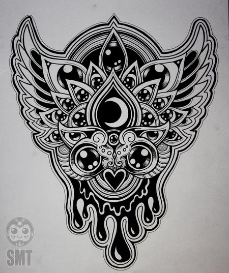 450x537 skeleton man tattoo original art skeleton man owl - Owl Skeleton Drawing