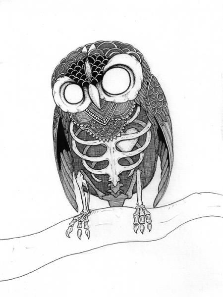 450x600 Owl Skeleton Body Art Owl Tattoo Design - Owl Skeleton Drawing