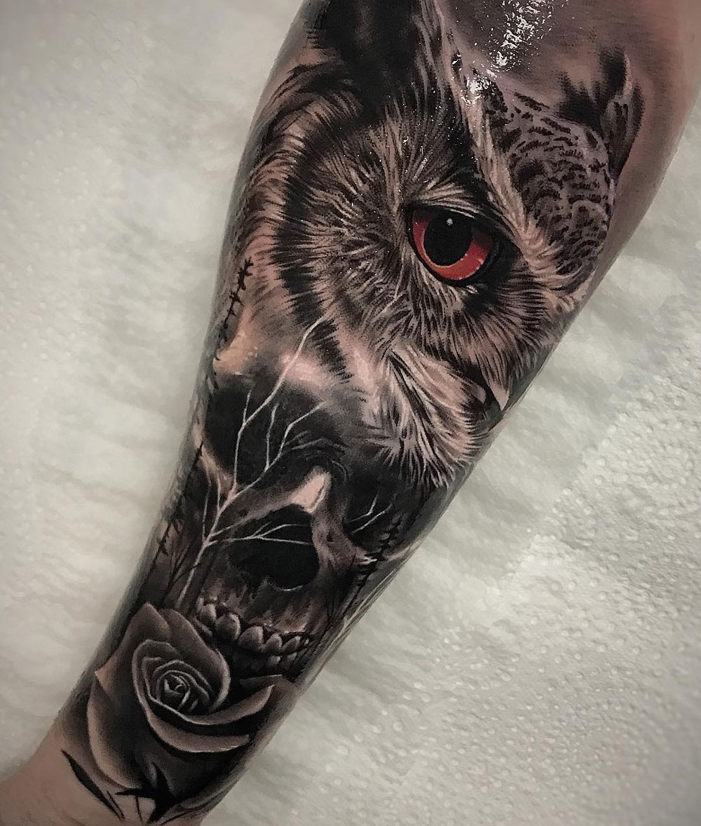 1000x1178 Owl, Skull Rose Morph Piece Best Tattoo Design Ideas - Owl Skull Drawing