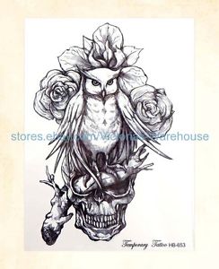 244x300 us seller body art tattoo black totem owl skull large arm - Owl Skull Drawing