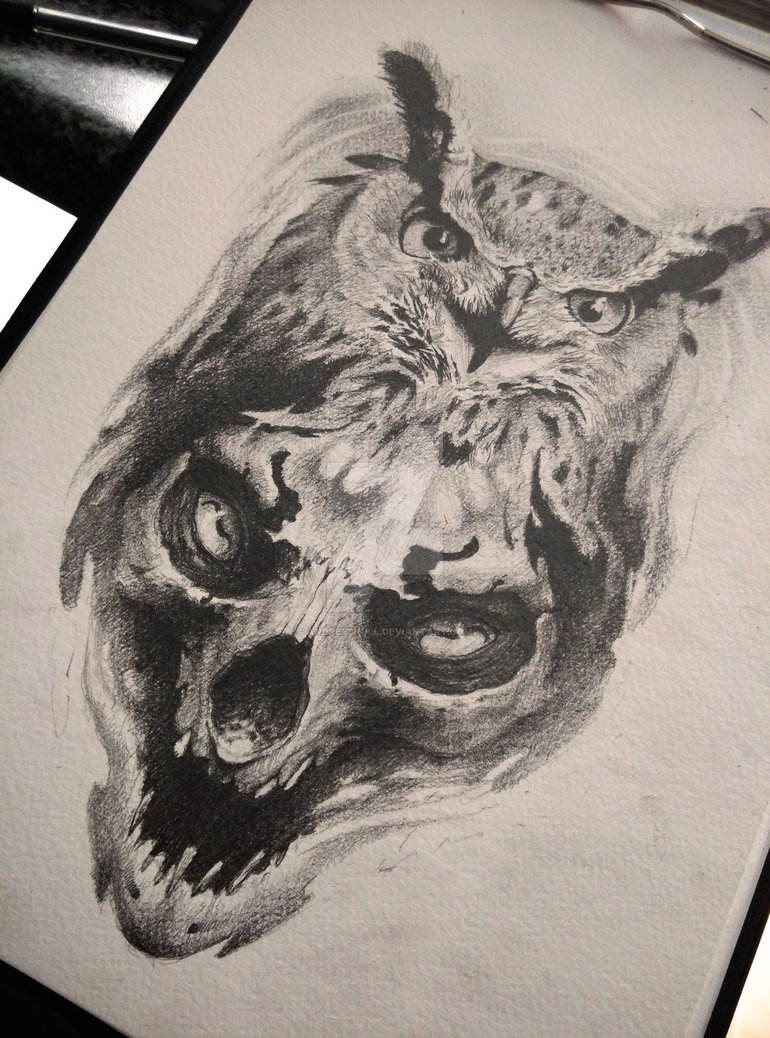 770x1038 Owl And Skull - Owl Skull Drawing