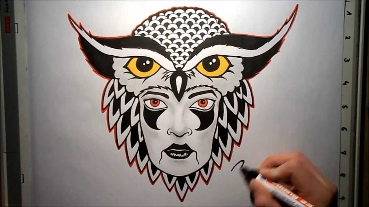 1280x720 Drawing Owl Tattoo Design - Owl Tattoo Drawing