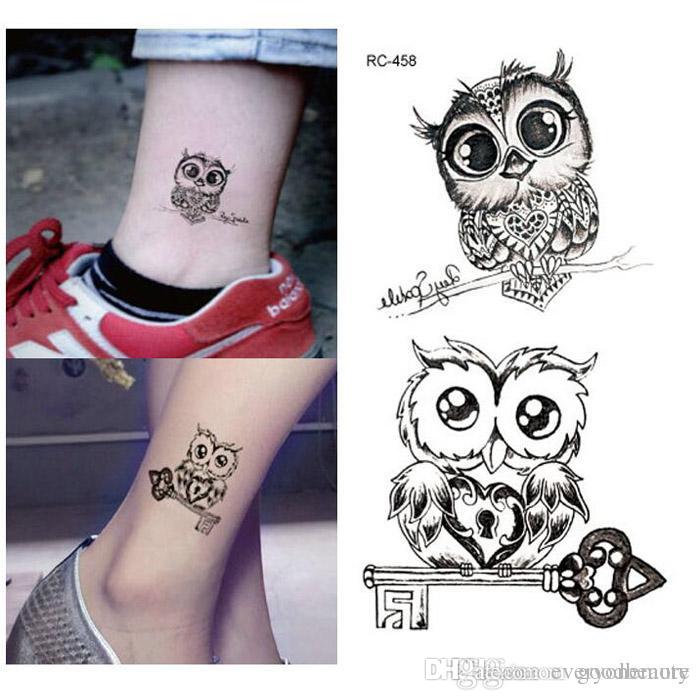 700x700 lovely owl tattoo stickers waterproof black new men women body - Owl Tattoo Line Drawing