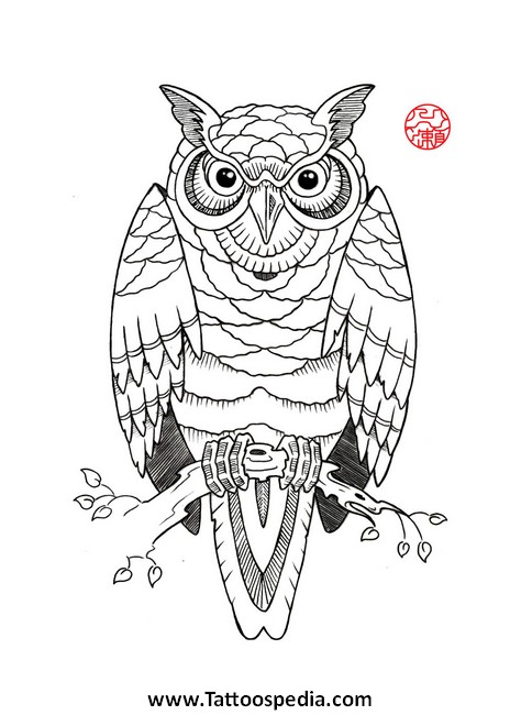 474x650 Owl Tattoo Line Drawing - Owl Tattoo Line Drawing