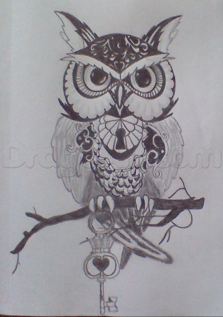 781x1111 Owl Tattoo, Step - Owl Tattoo Line Drawing