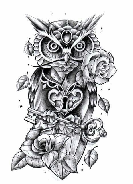 466x642 Tattoo Finka Owl - Owl Tattoo Line Drawing