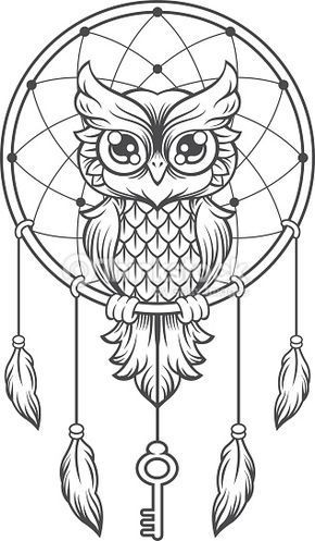 290x497 Dreamcatcher Owl Tattoo - Owl Tattoo Line Drawing