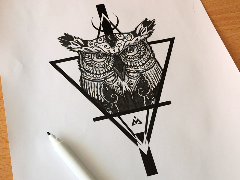 800x600 Geometric Owl Tattoo - Owl Tattoo Line Drawing