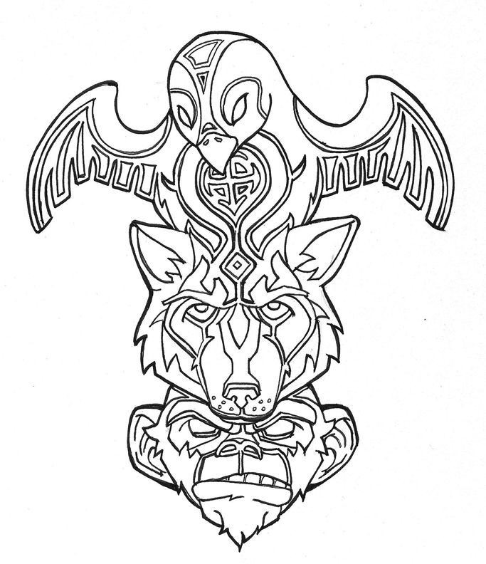 683x792 crow drawing totem pole for free download - Owl Totem Pole Drawing