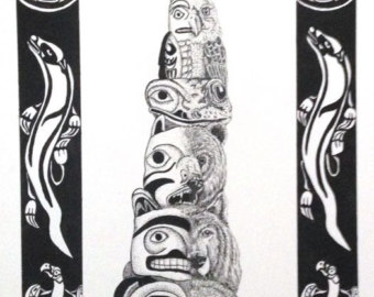 340x270 totem pole owl etsy - Owl Totem Pole Drawing
