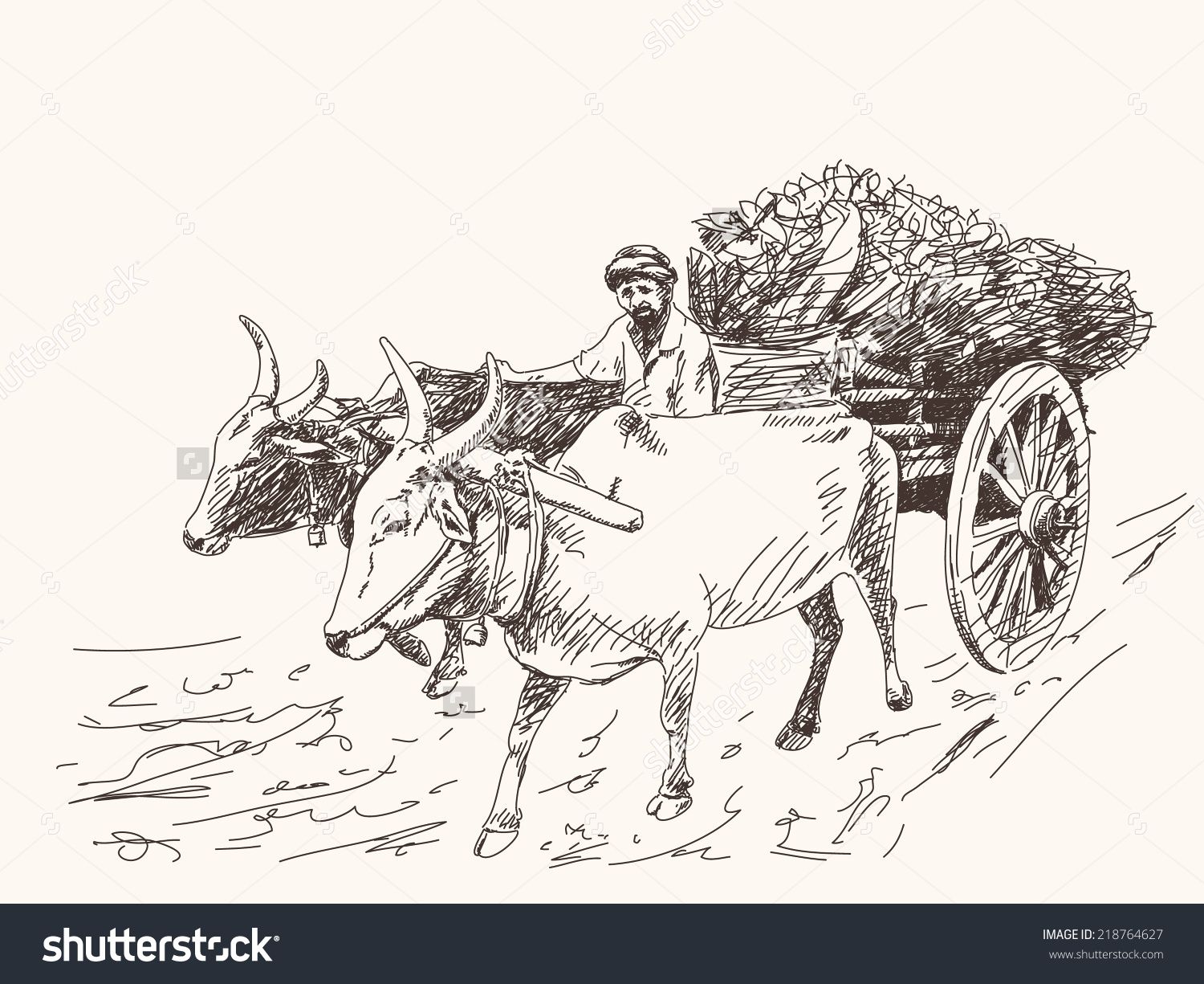 1500x1225 Asian Farmer Riding On Ox Cart Stock Vector - Ox Drawing